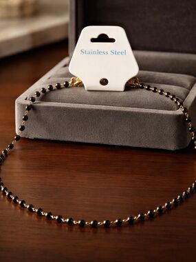 Source Unknown Black and Gold Beaded Stainless Steel Necklace
